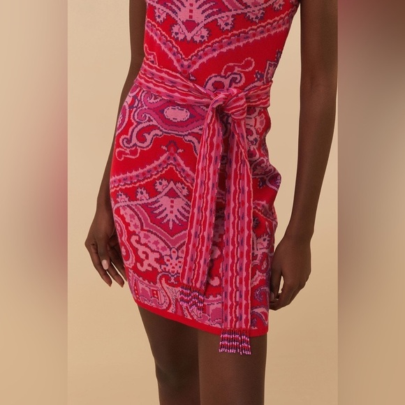 Red Paisley Scarf Knit Mini Dress - Picture 4 of 13